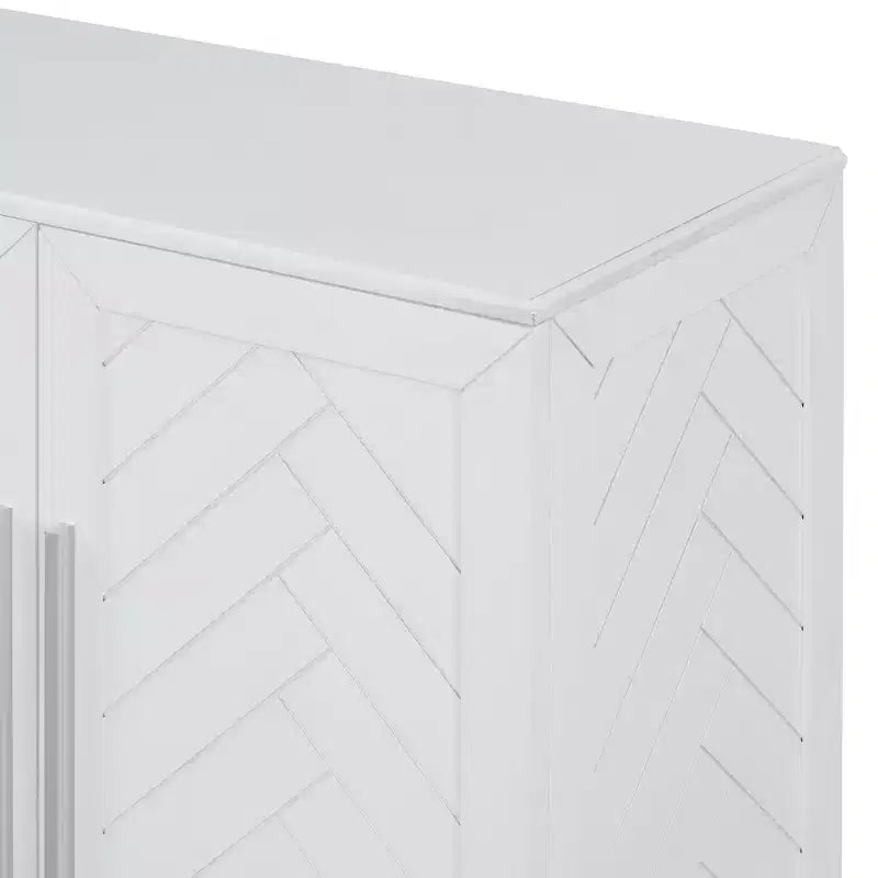 Sideboard Buffet Cabinet with Storage, Adjustable Shelves and Silver Handles for Dining Room, White