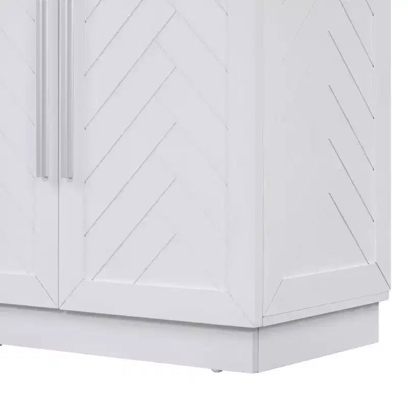 Sideboard Buffet Cabinet with Storage, Adjustable Shelves and Silver Handles for Dining Room, White