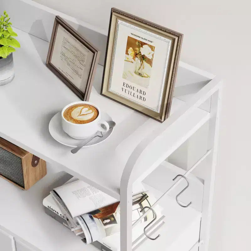 Tall Dresser for Bedroom with 5 Drawers, Vertical Dresser with 2-Tier Open Shelves, Chest of Drawers with Hanging Racks, Small Space