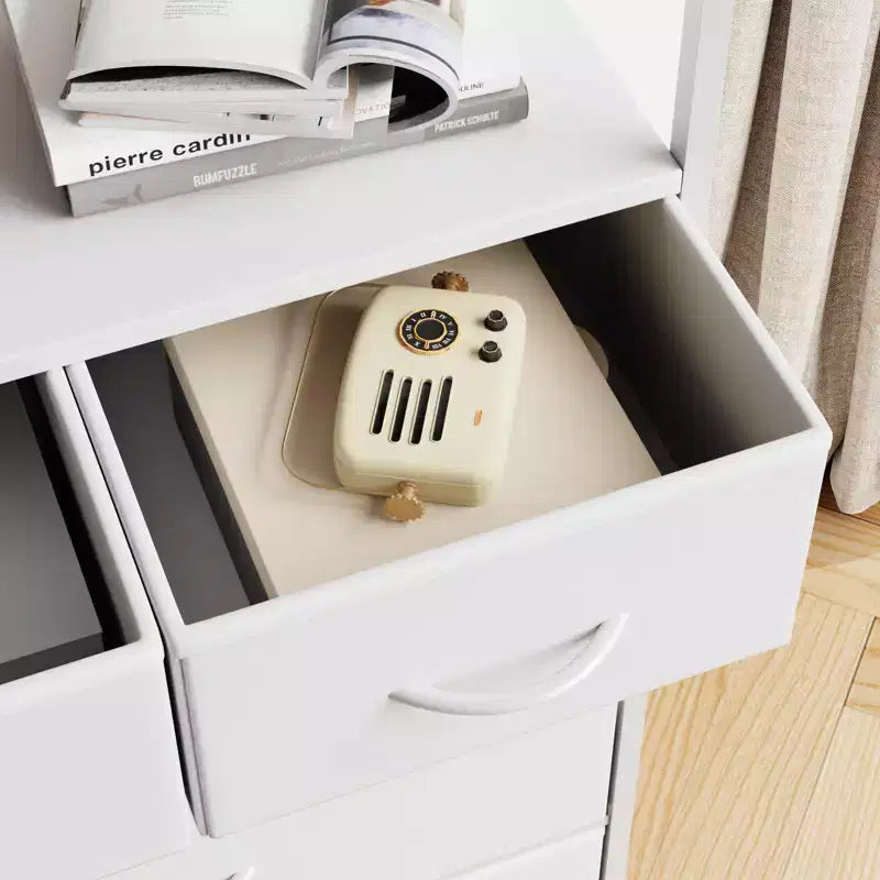 Tall Dresser for Bedroom with 5 Drawers, Vertical Dresser with 2-Tier Open Shelves, Chest of Drawers with Hanging Racks, Small Space