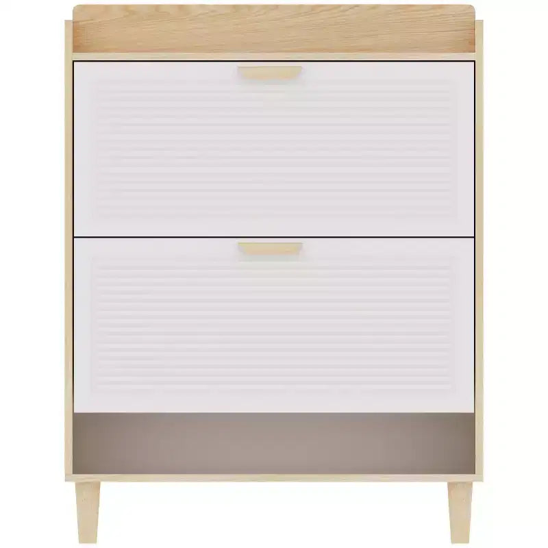 Shoes Storage Cabinet, Shoe Rack with 2 Flip Drawers and Natural Wood Legs, Slim Entryway Storage Organizer for Hallway, Entryway