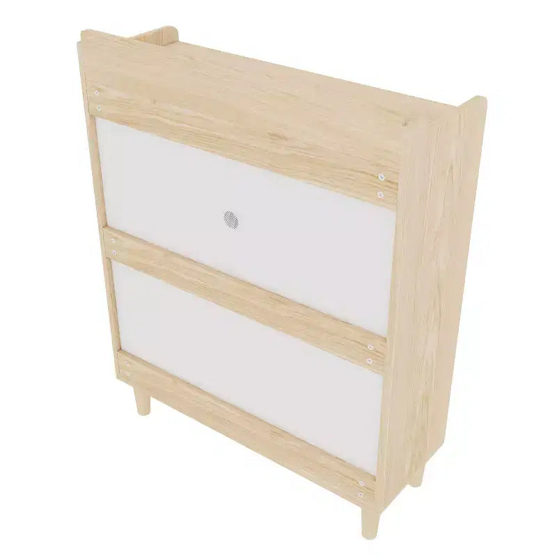 Shoes Storage Cabinet, Shoe Rack with 2 Flip Drawers and Natural Wood Legs, Slim Entryway Storage Organizer for Hallway, Entryway