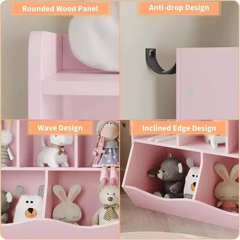 Kids Bookshelf with Storage Cubbies, Toy Organizer and Bookcase for Playroom, Bedroom, Nursery, White
