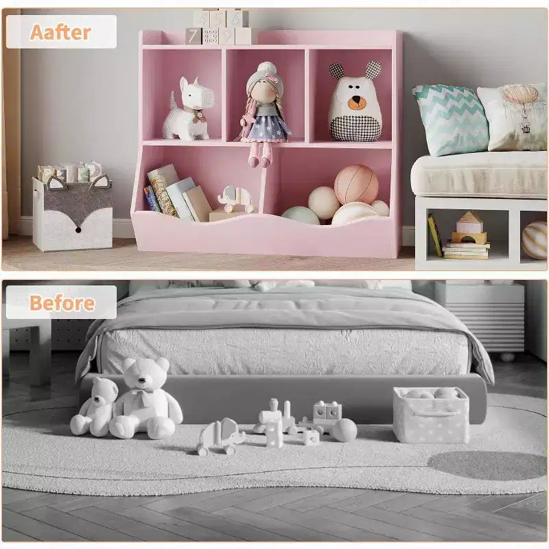 Kids Bookshelf with Storage Cubbies, Toy Organizer and Bookcase for Playroom, Bedroom, Nursery, White