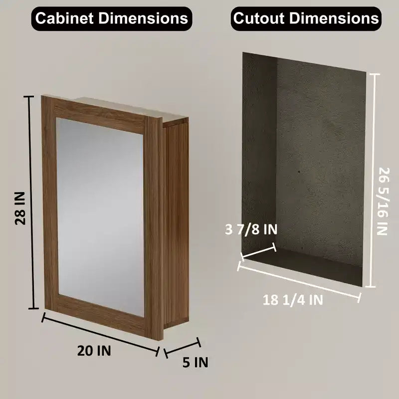 Bathroom Mirror with Storage Cabinet, Wooden Wall Cabinet with Mirror and Adjustable Interior Shelves