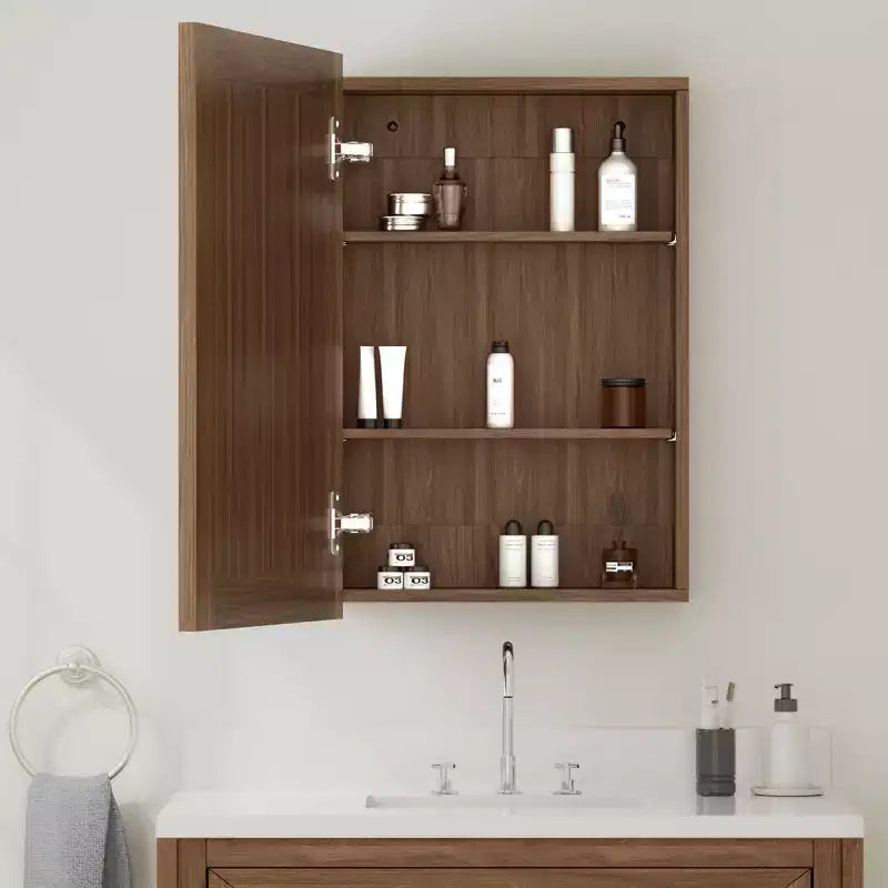 Bathroom Mirror with Storage Cabinet, Wooden Wall Cabinet with Mirror and Adjustable Interior Shelves