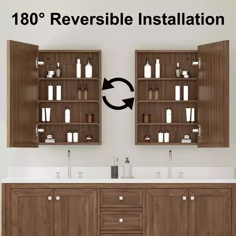 Bathroom Mirror with Storage Cabinet, Wooden Wall Cabinet with Mirror and Adjustable Interior Shelves