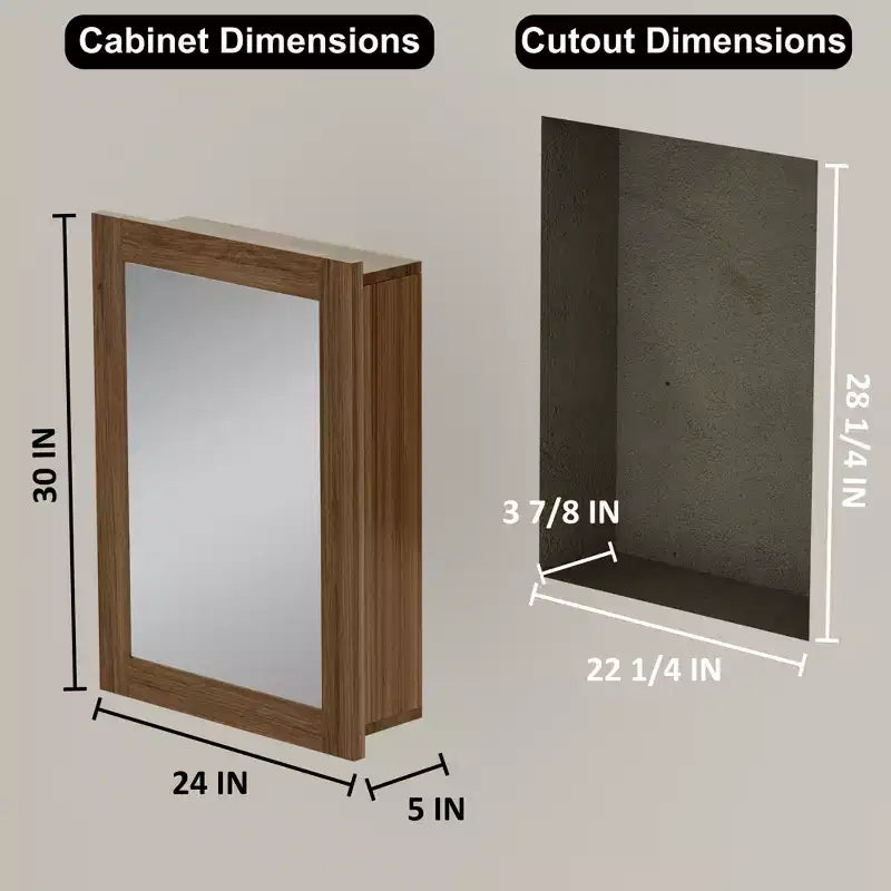 Bathroom Mirror with Storage Cabinet, Wooden Wall Cabinet with Mirror and Adjustable Interior Shelves