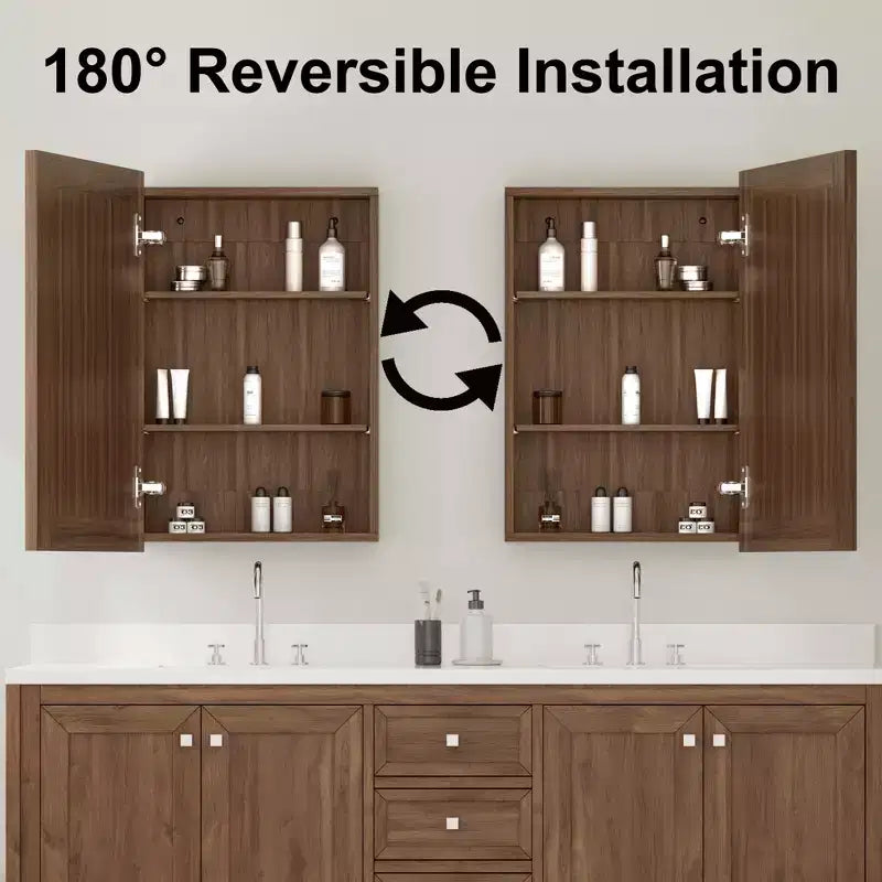 Bathroom Mirror with Storage Cabinet, Wooden Wall Cabinet with Mirror and Adjustable Interior Shelves
