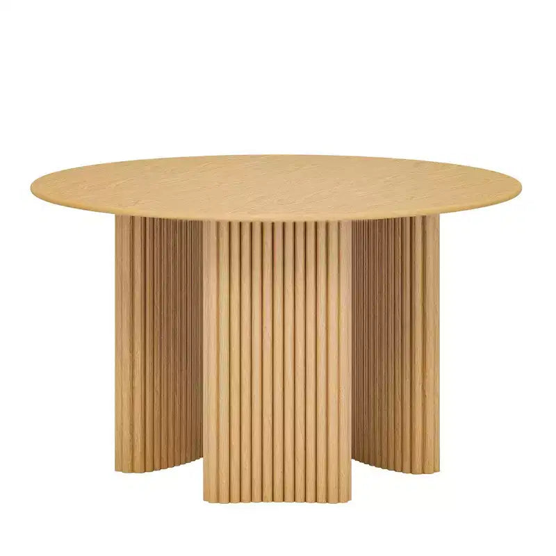 46" Round Dining Table Kitchen Table for 4 with Arc-Shaped Edge Top and Fluted Pedestal Legs, Natural