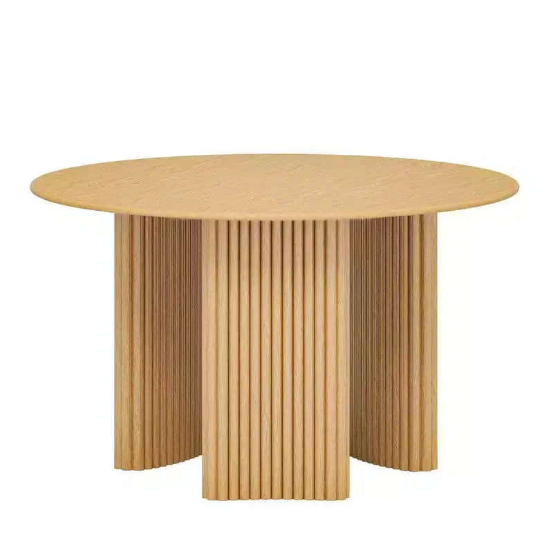 46" Round Dining Table Kitchen Table for 4 with Arc-Shaped Edge Top and Fluted Pedestal Legs, Natural