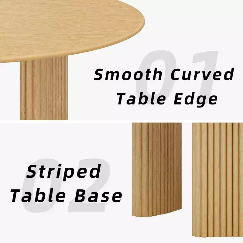 46" Round Dining Table Kitchen Table for 4 with Arc-Shaped Edge Top and Fluted Pedestal Legs, Natural