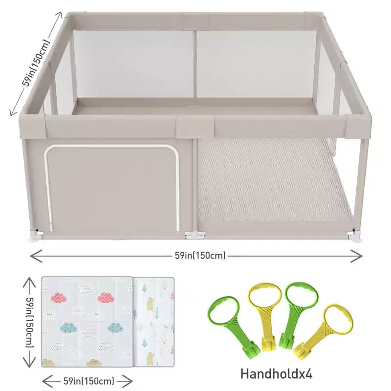 Baby Playpen with Mat, 59x59in Safety Play Yard for Babies & Toddlers, Indoor & Outdoor Activity Center, Toddler Fence