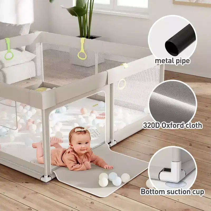Baby Playpen with Mat, 59x59in Safety Play Yard for Babies & Toddlers, Indoor & Outdoor Activity Center, Toddler Fence