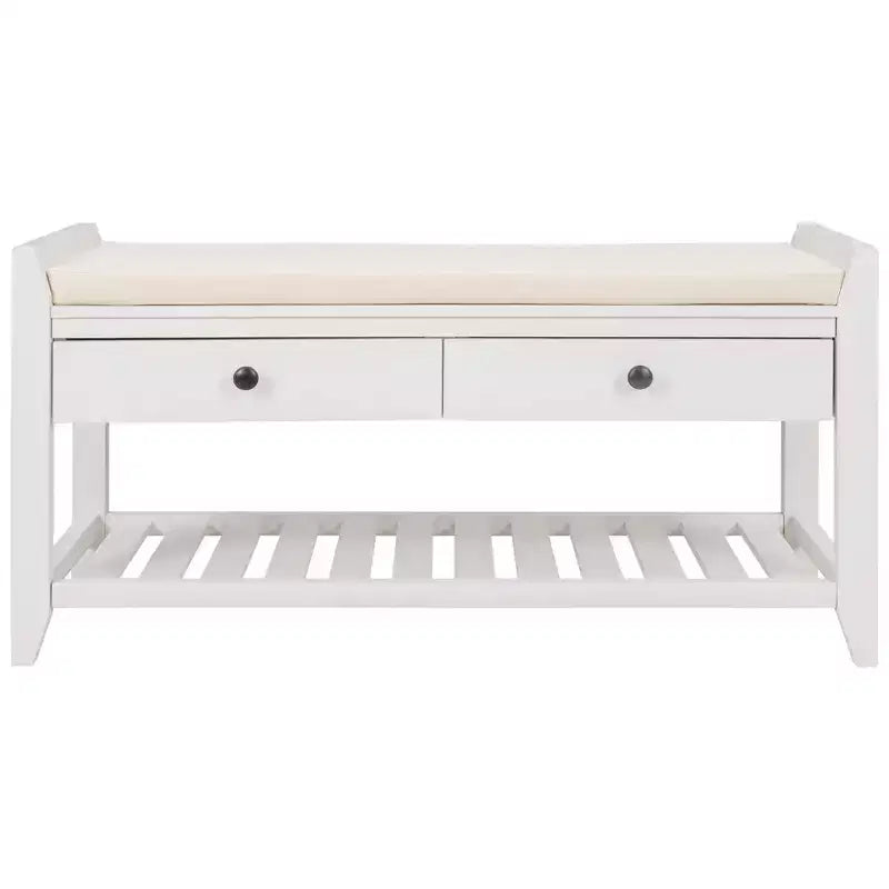 39 Storage Bench with 2 Drawers & Open Shoe Rack, Entryway Bench with Cushioned Seat