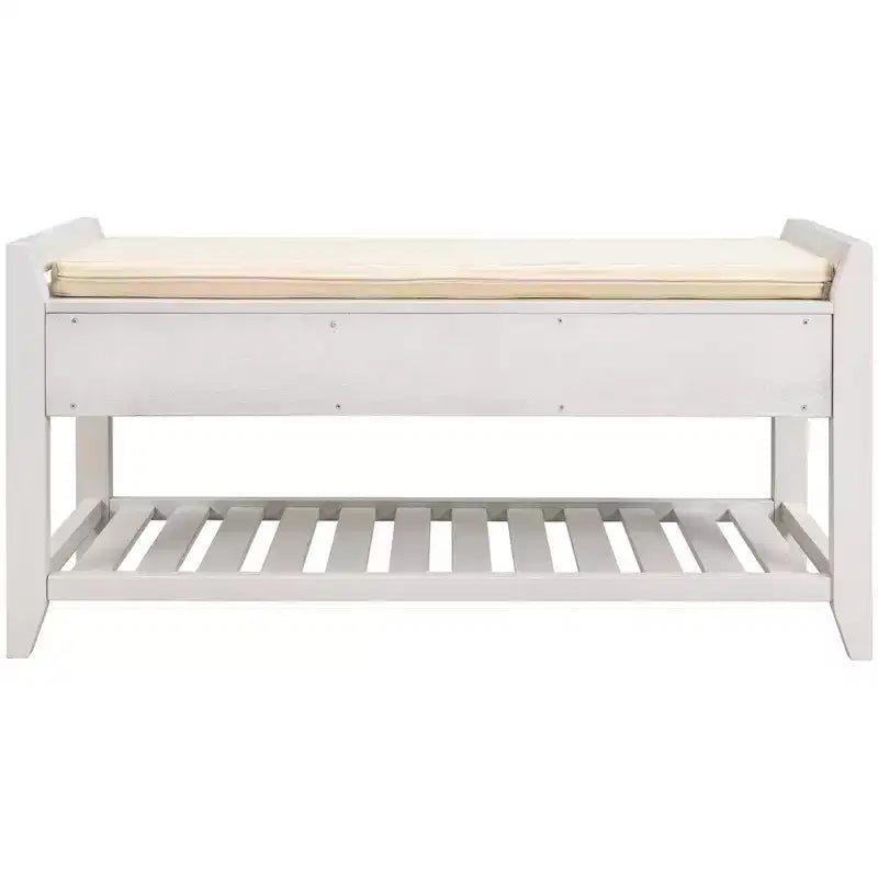39 Storage Bench with 2 Drawers & Open Shoe Rack, Entryway Bench with Cushioned Seat