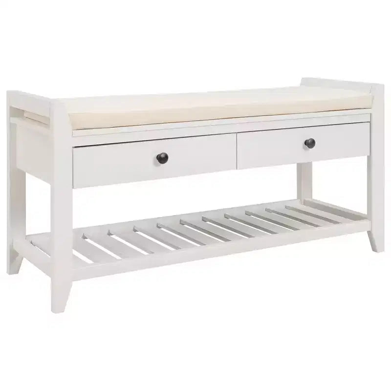 39 Storage Bench with 2 Drawers & Open Shoe Rack, Entryway Bench with Cushioned Seat