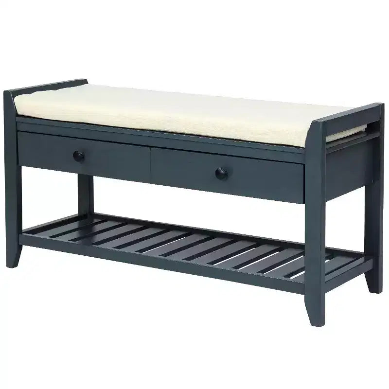 39 Storage Bench with 2 Drawers & Open Shoe Rack, Entryway Bench with Cushioned Seat