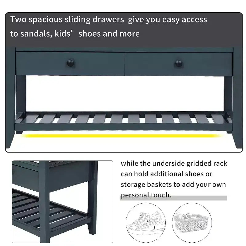 39 Storage Bench with 2 Drawers & Open Shoe Rack, Entryway Bench with Cushioned Seat