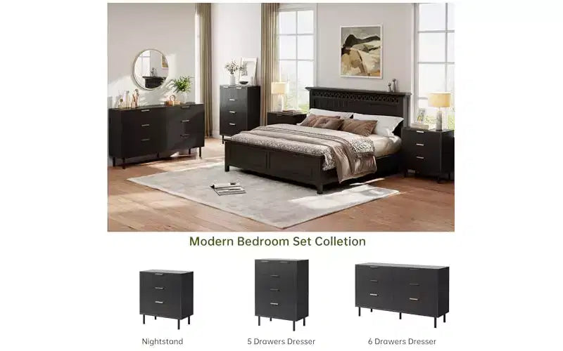 Fluted 6 Drawer Dresser, Chest of Drawers with Metal Handles and Legs, Wooden Dresser TV Stand, Clothes Storage Cabinet