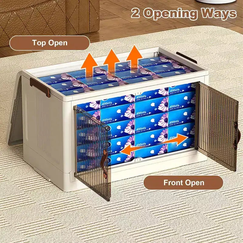 4-Tier Stackable Plastic Storage Bins with Wheels, 72QT Foldable Organizer Boxes with Translucent Doors & Magnetic Latches