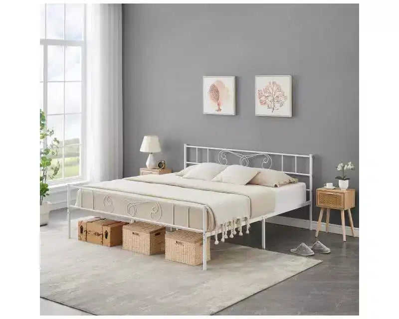King Size Metal Bed Frame with Headboard and Steel Slat Support with 13.7 Storage No Box Spring Needed Easy Assembly