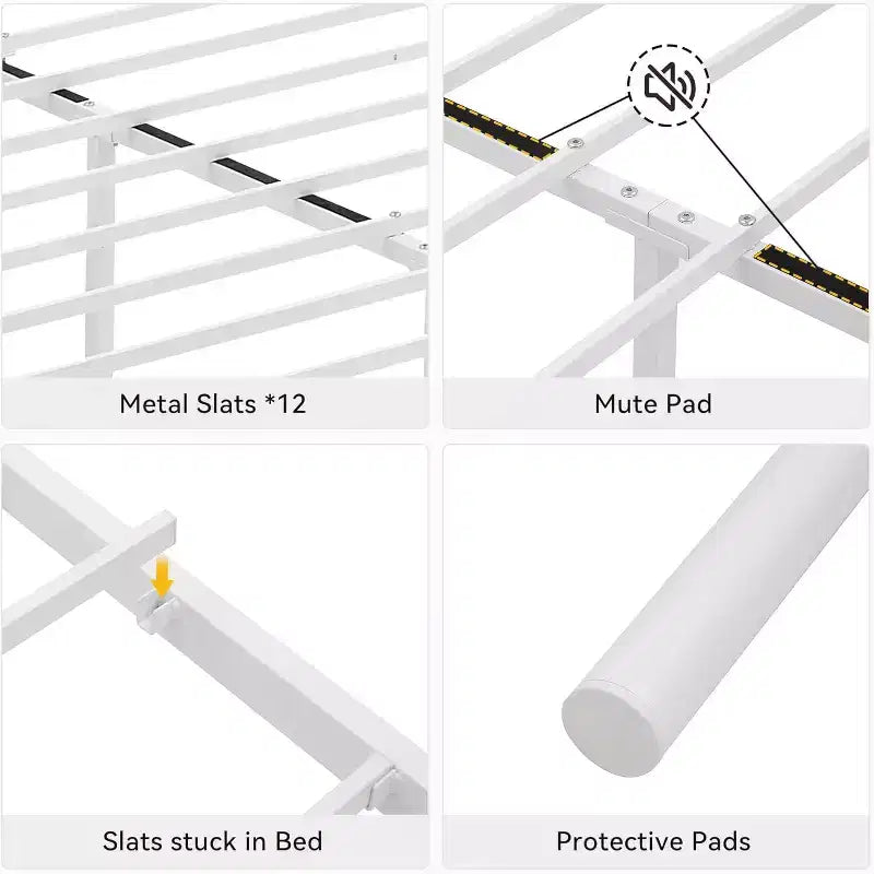 King Size Metal Bed Frame with Headboard and Steel Slat Support with 13.7 Storage No Box Spring Needed Easy Assembly