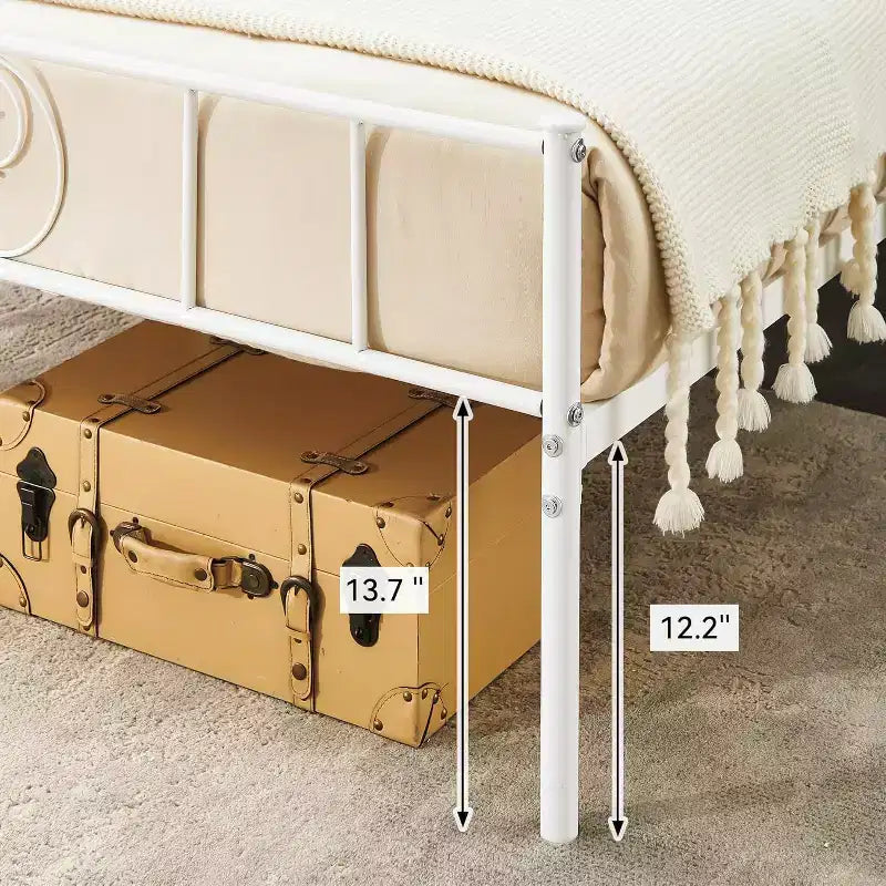 King Size Metal Bed Frame with Headboard and Steel Slat Support with 13.7 Storage No Box Spring Needed Easy Assembly