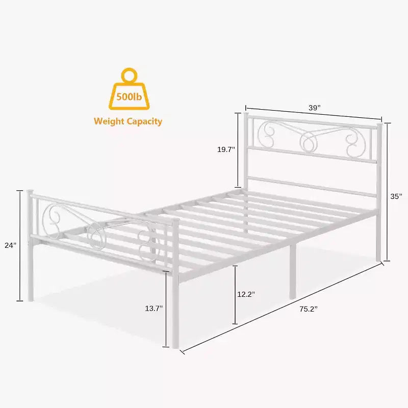 King Size Metal Bed Frame with Headboard and Steel Slat Support with 13.7 Storage No Box Spring Needed Easy Assembly