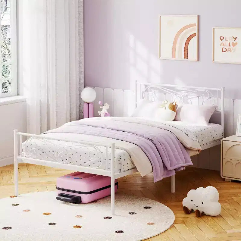 King Size Metal Bed Frame with Headboard and Steel Slat Support with 13.7 Storage No Box Spring Needed Easy Assembly