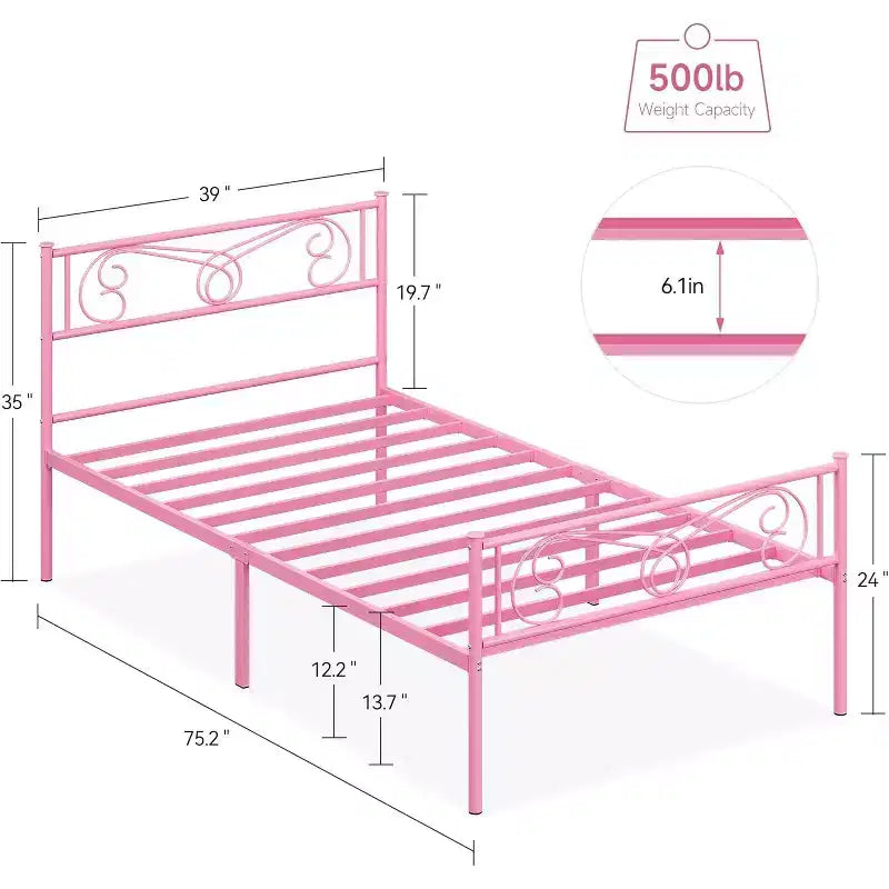 King Size Metal Bed Frame with Headboard and Steel Slat Support with 13.7 Storage No Box Spring Needed Easy Assembly