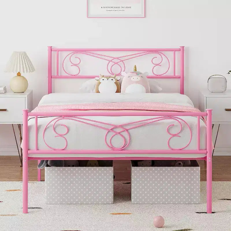 King Size Metal Bed Frame with Headboard and Steel Slat Support with 13.7 Storage No Box Spring Needed Easy Assembly