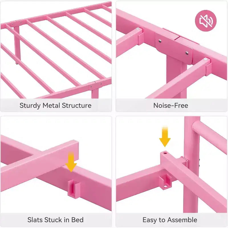 King Size Metal Bed Frame with Headboard and Steel Slat Support with 13.7 Storage No Box Spring Needed Easy Assembly