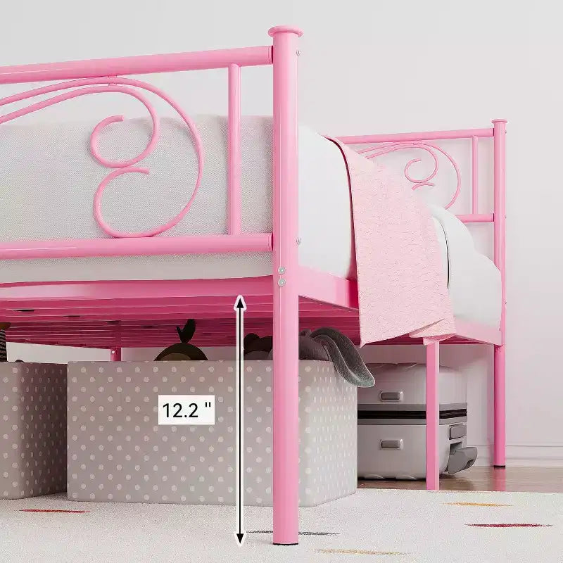 King Size Metal Bed Frame with Headboard and Steel Slat Support with 13.7 Storage No Box Spring Needed Easy Assembly