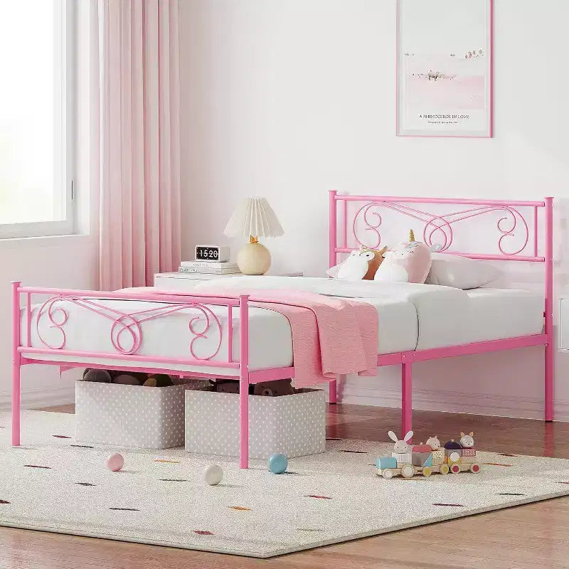 King Size Metal Bed Frame with Headboard and Steel Slat Support with 13.7 Storage No Box Spring Needed Easy Assembly