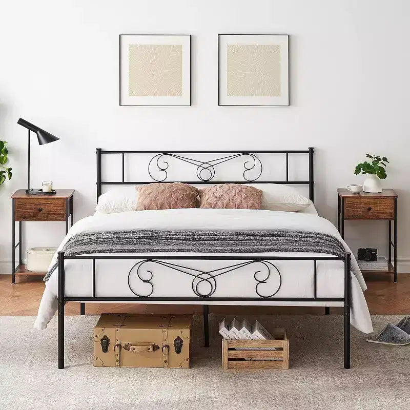 King Size Metal Bed Frame with Headboard and Steel Slat Support with 13.7 Storage No Box Spring Needed Easy Assembly