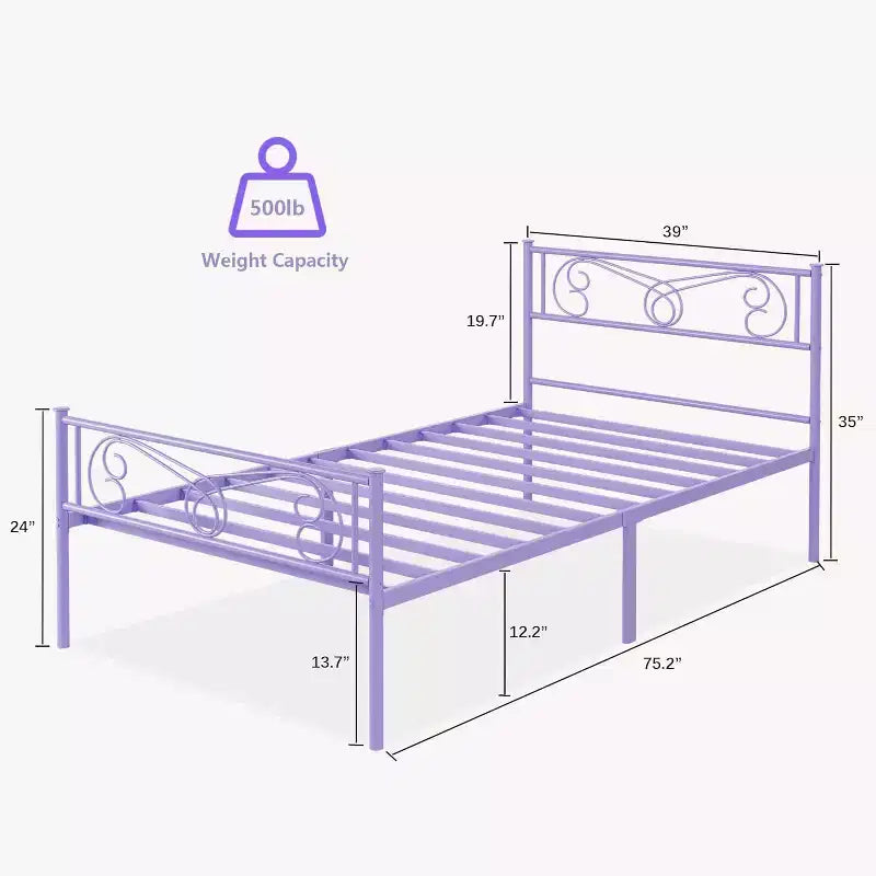 King Size Metal Bed Frame with Headboard and Steel Slat Support with 13.7 Storage No Box Spring Needed Easy Assembly
