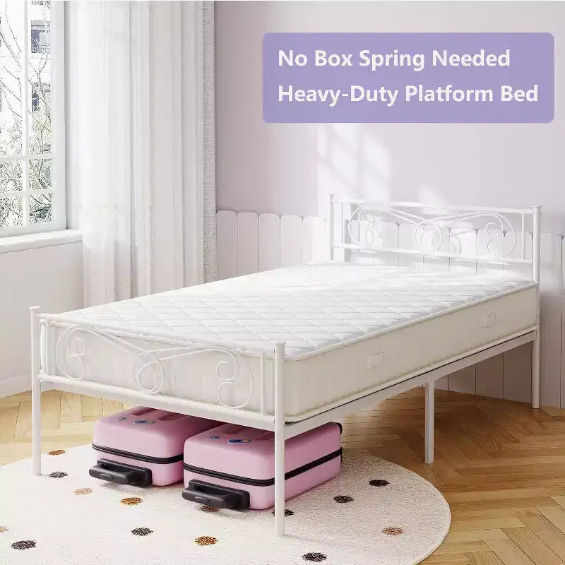 King Size Metal Bed Frame with Headboard and Steel Slat Support with 13.7 Storage No Box Spring Needed Easy Assembly