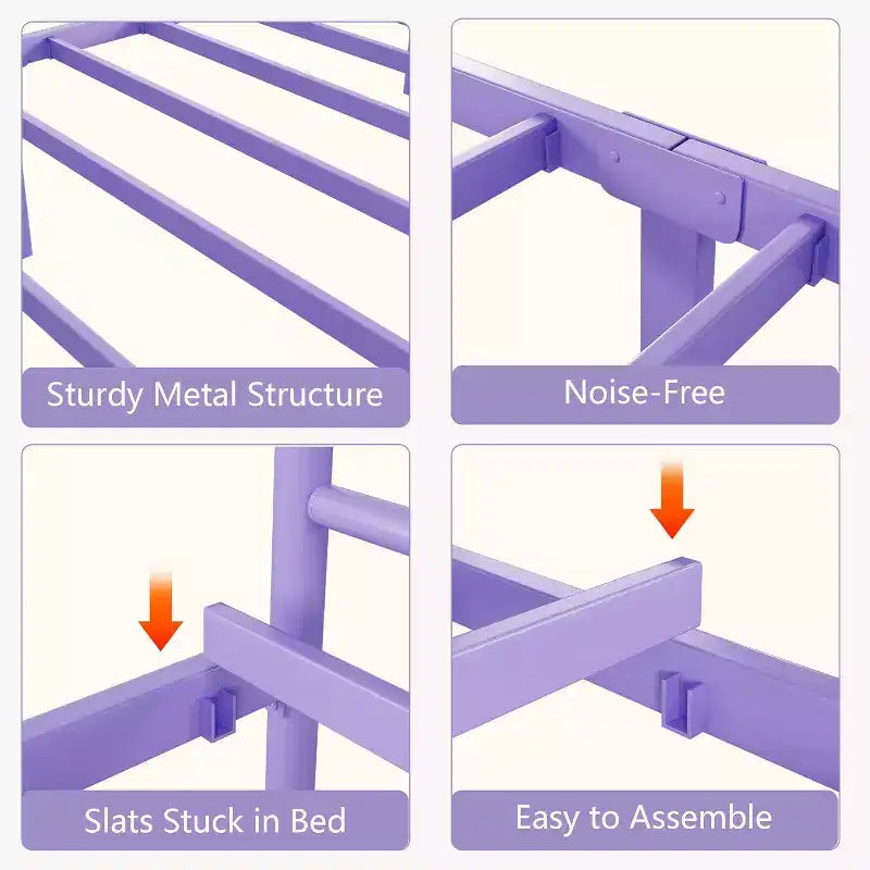 King Size Metal Bed Frame with Headboard and Steel Slat Support with 13.7 Storage No Box Spring Needed Easy Assembly