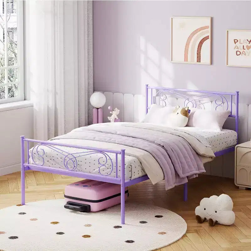 King Size Metal Bed Frame with Headboard and Steel Slat Support with 13.7 Storage No Box Spring Needed Easy Assembly