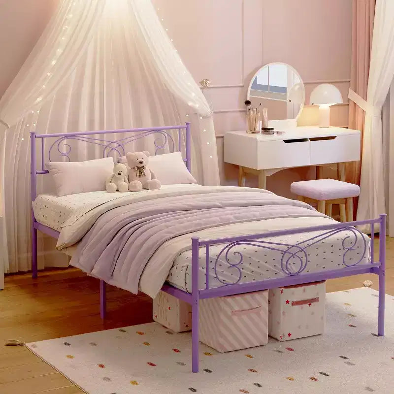 King Size Metal Bed Frame with Headboard and Steel Slat Support with 13.7 Storage No Box Spring Needed Easy Assembly