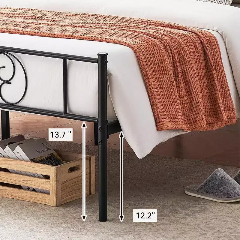 King Size Metal Bed Frame with Headboard and Steel Slat Support with 13.7 Storage No Box Spring Needed Easy Assembly