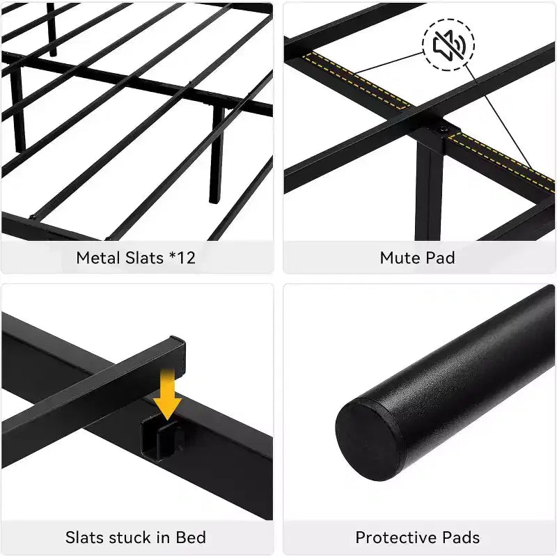 King Size Metal Bed Frame with Headboard and Steel Slat Support with 13.7 Storage No Box Spring Needed Easy Assembly