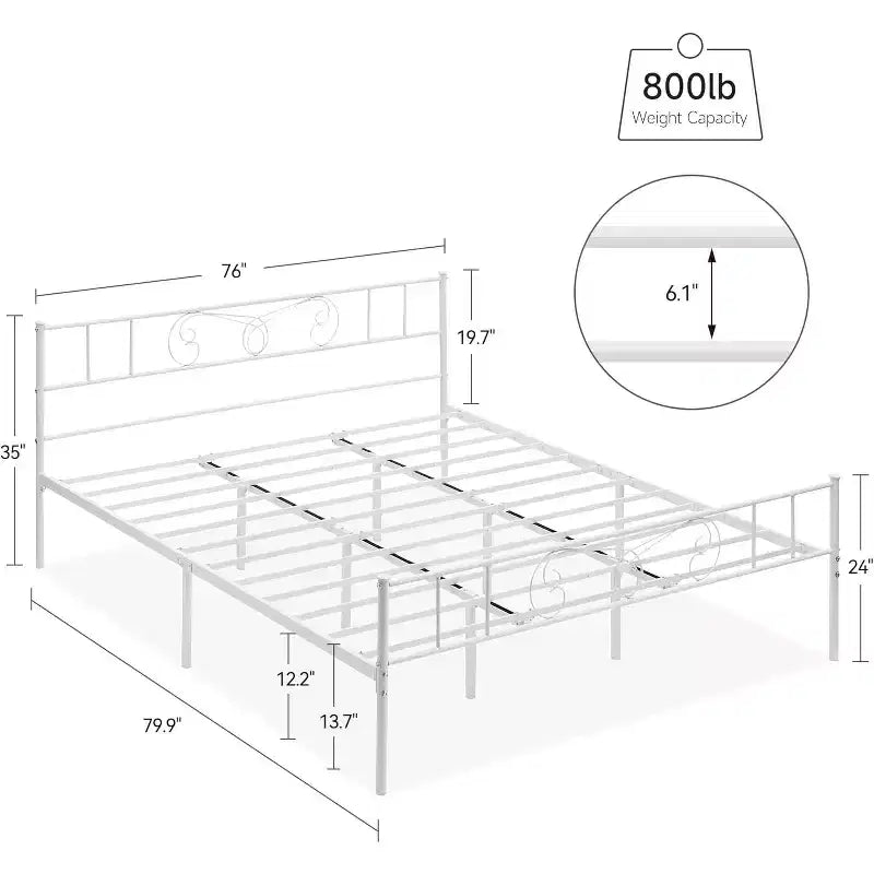 King Size Metal Bed Frame with Headboard and Steel Slat Support with 13.7 Storage No Box Spring Needed Easy Assembly