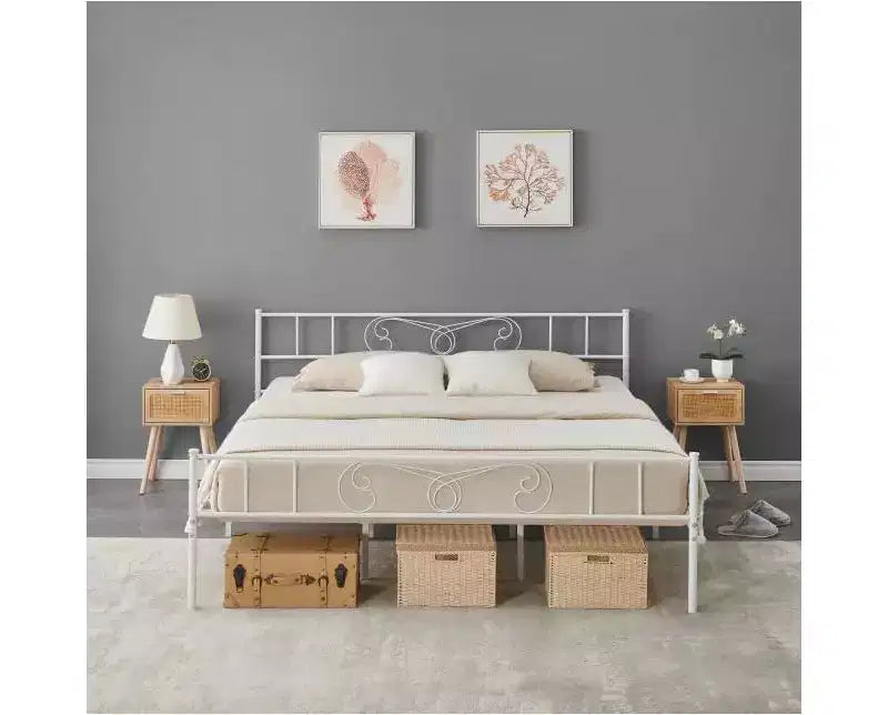 King Size Metal Bed Frame with Headboard and Steel Slat Support with 13.7 Storage No Box Spring Needed Easy Assembly