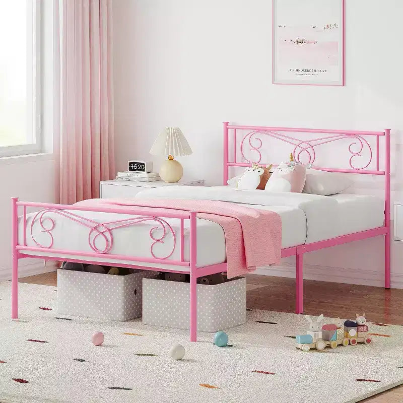 King Size Metal Bed Frame with Headboard and Steel Slat Support with 13.7 Storage No Box Spring Needed Easy Assembly