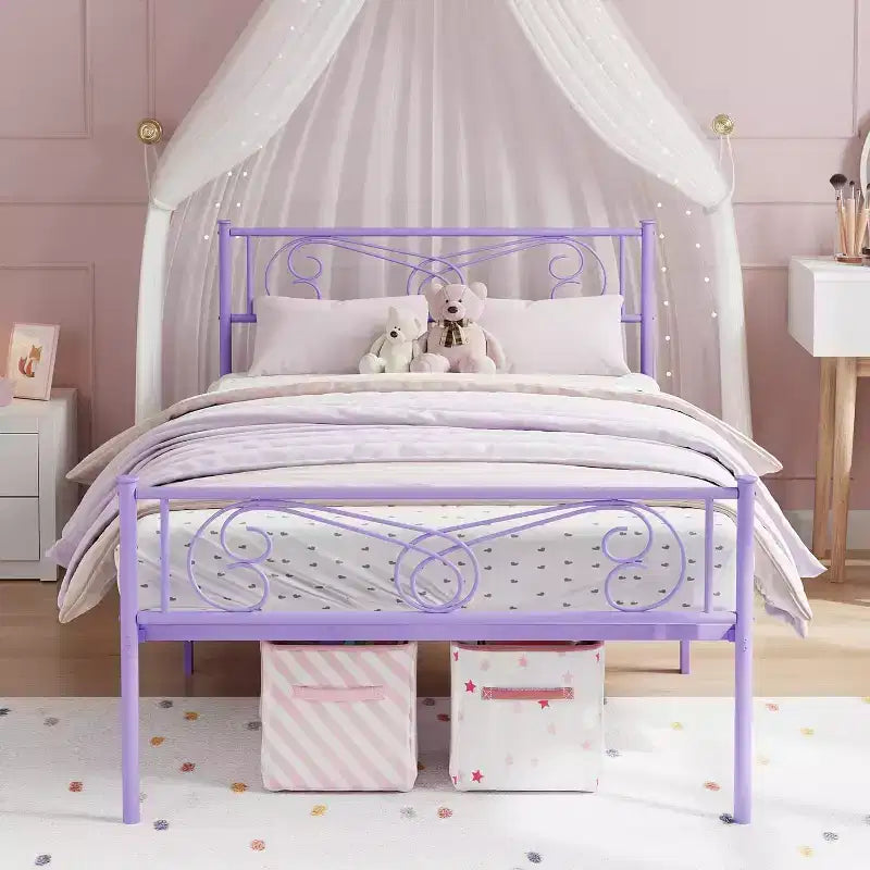 King Size Metal Bed Frame with Headboard and Steel Slat Support with 13.7 Storage No Box Spring Needed Easy Assembly