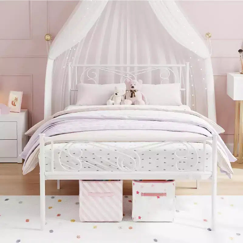 King Size Metal Bed Frame with Headboard and Steel Slat Support with 13.7 Storage No Box Spring Needed Easy Assembly