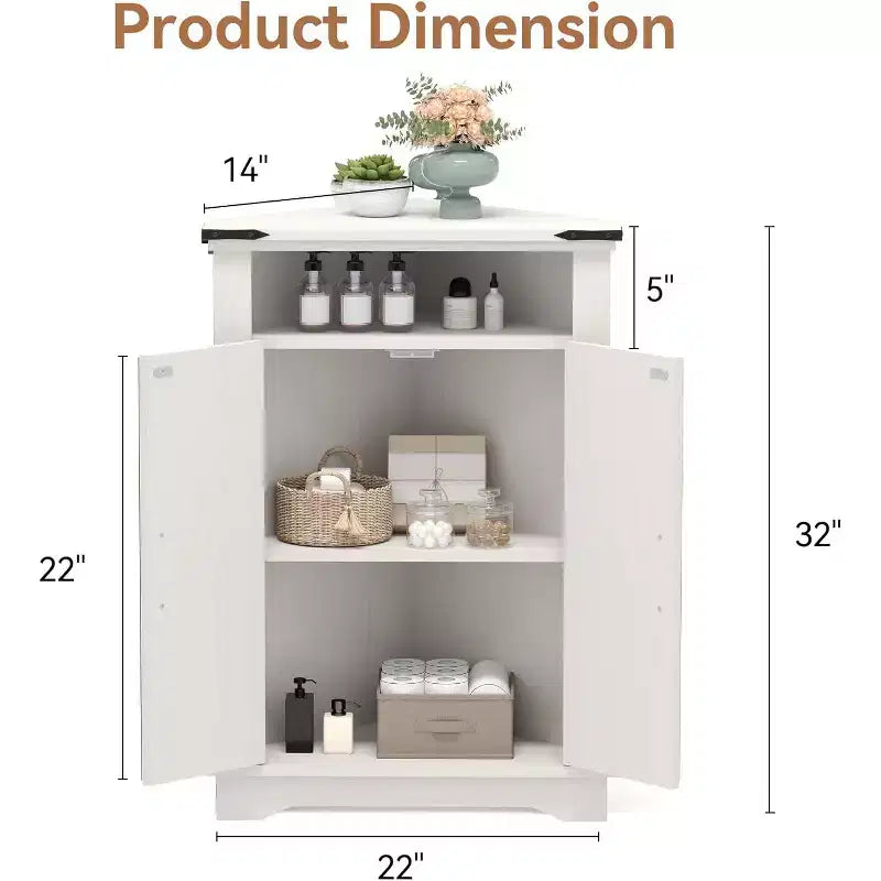 Farmhouse Bathroom Table with Storage Small Corner Cabinet with Barn Doors & Adjustable Shelf for Small Spaces, Kitchen, Living Room