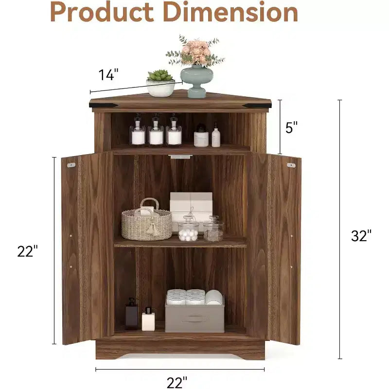 Farmhouse Bathroom Table with Storage Small Corner Cabinet with Barn Doors & Adjustable Shelf for Small Spaces, Kitchen, Living Room